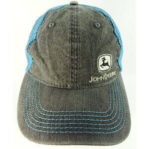 John Deere Mesh Baseball Cap Hat Gray Denim Blue Mesh One Size Youth